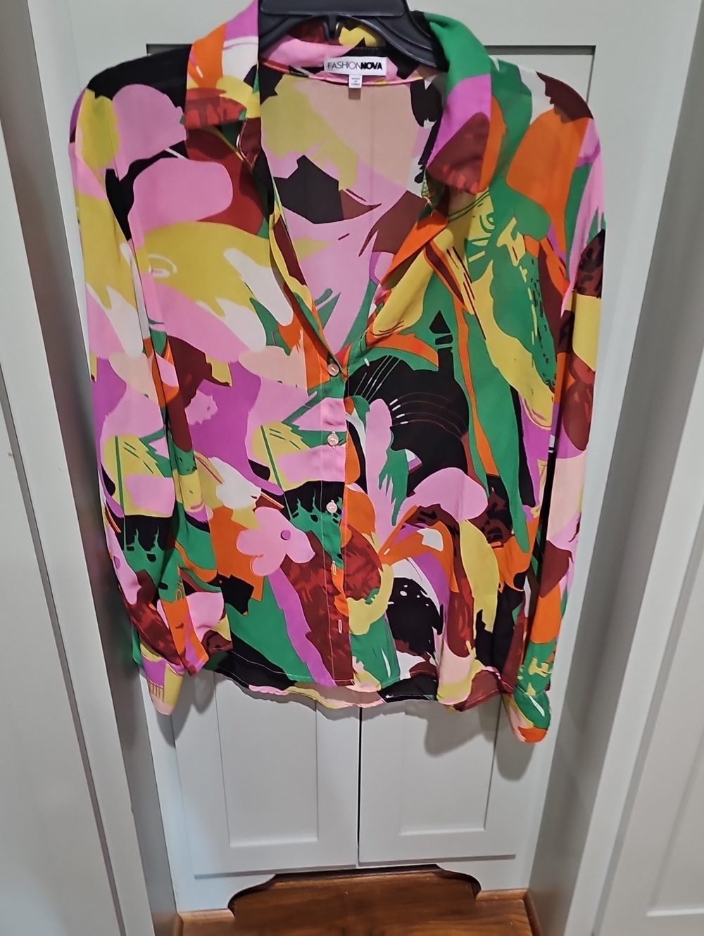 Fashion Nova Multicolor Abstract Button-Up Shirt
